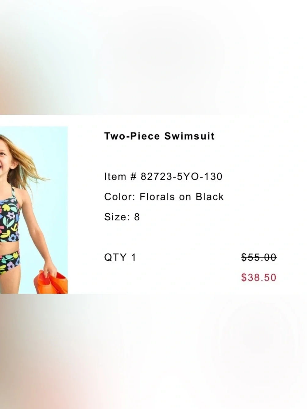 Hanna Andersson Two-Piece Swimsuit Color: Florals on Black, Size 8 / 130 CM